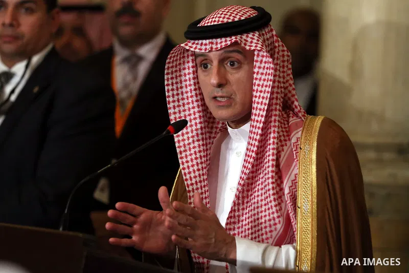 Saudi Foreign Minister Adel al-Jubeir talks to reporters during a joint press conference with his Emirati, Egyptian, and Bahraini counterparts after their meeting in the Egyptian capital Cairo on July 5, 2017, discussing...