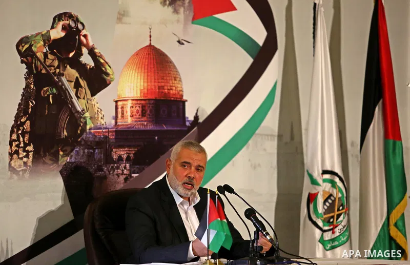 Hamas Chief Ismail Haniyeh gives a speech in Gaza City on July 5, 2017. Haniya said that meetings between his movement and the Egyptian authorities would ease the siege imposed on the Gaza Strip for more than a decade. P...