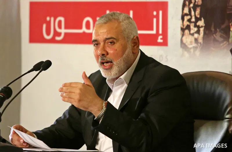 Hamas Chief Ismail Haniyeh gives a speech in Gaza City on July 5, 2017. Haniya said that meetings between his movement and the Egyptian authorities would ease the siege imposed on the Gaza Strip for more than a decade. P...