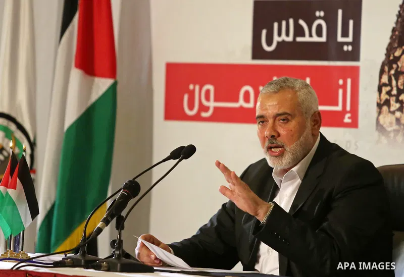 Hamas Chief Ismail Haniyeh gives a speech in Gaza City on July 5, 2017. Haniya said that meetings between his movement and the Egyptian authorities would ease the siege imposed on the Gaza Strip for more than a decade. P...