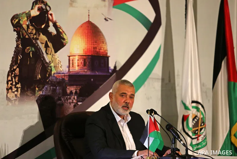 Hamas Chief Ismail Haniyeh gives a speech in Gaza City on July 5, 2017. Haniya said that meetings between his movement and the Egyptian authorities would ease the siege imposed on the Gaza Strip for more than a decade. P...