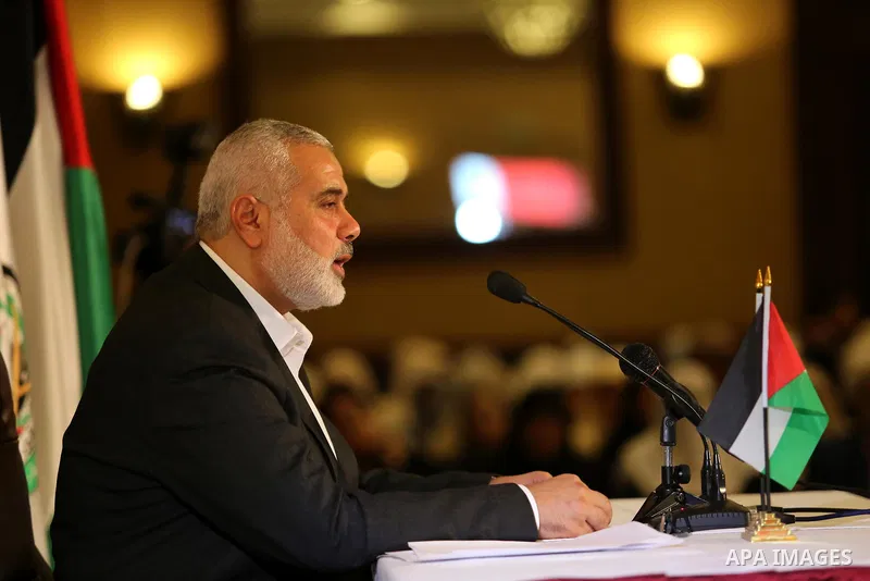 Hamas Chief Ismail Haniyeh gives a speech in Gaza City on July 5, 2017. Haniya said that meetings between his movement and the Egyptian authorities would ease the siege imposed on the Gaza Strip for more than a decade. P...
