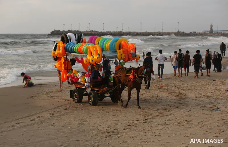 A Palestinian vendor rides his horse cart on the beach of Gaza city, on July 5, 2017. An immediate consequence of the electricity cuts has been suffering for Gazans. A new U.N. report said Gaza gets electricity just four...