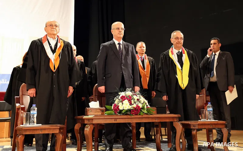 Palestinian Prime Minister Rami Hamdallah attends the graduation ceremony of the 37 at Al-Najah University in West bank city of Nablus on July 6,2017. Photo by Prime Minister Office