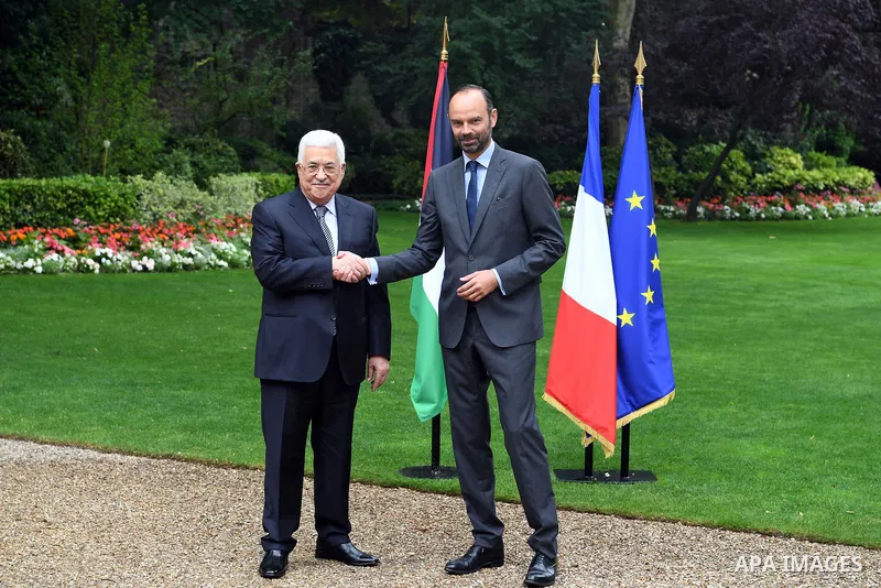 Palestinian President Mahmoud Abbas, meets with French Prime Minister Edward Philippe in Paris, on July 5, 2017. Photo by Thaer Ganaim