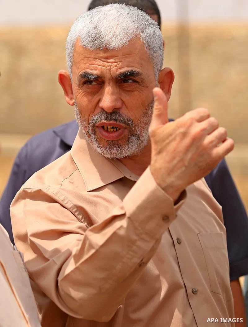 Yahya Sinwar the new leader of the Hamas Islamist movement in the Gaza Strip inspects a section of the border with Egypt, in the southern Gaza strip town of Rafah, on July 6, 2017. The buffer zone is expected to extend f...