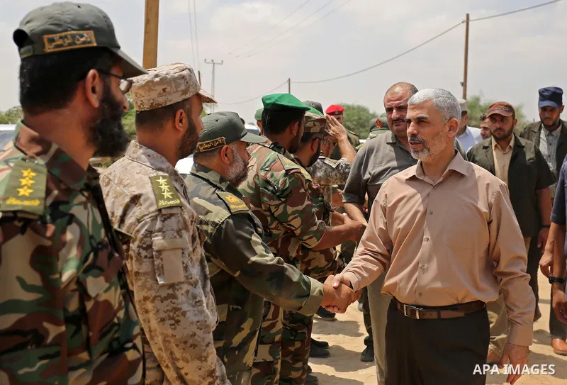 Yahya Sinwar the new leader of the Hamas Islamist movement in the Gaza Strip inspects a section of the border with Egypt, in the southern Gaza strip town of Rafah, on July 6, 2017. The buffer zone is expected to extend f...