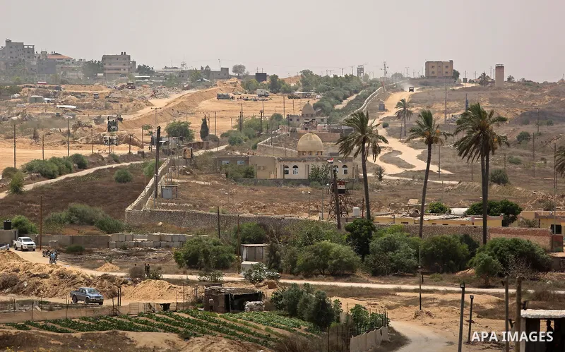 A general view shows a large buffer zone on the border with Egypt in the southern Gaza strip town of Rafah, on July 6, 2017. The buffer zone is expected to extend for a length of 12 kilometres and at a width of 100 metre...