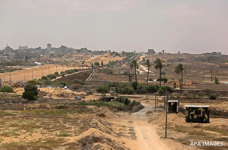 A general view shows a large buffer zone on the border with Egypt in the southern Gaza strip town of Rafah, on July 6, 2017. The buffer zone is expected to extend for a length of 12 kilometres and at a width of 100 metre...