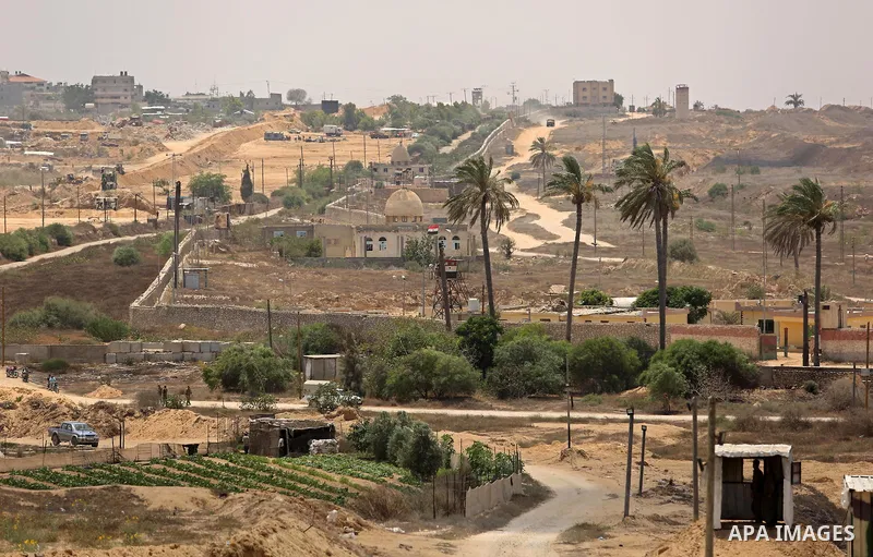 A general view shows a large buffer zone on the border with Egypt in the southern Gaza strip town of Rafah, on July 6, 2017. The buffer zone is expected to extend for a length of 12 kilometres and at a width of 100 metre...