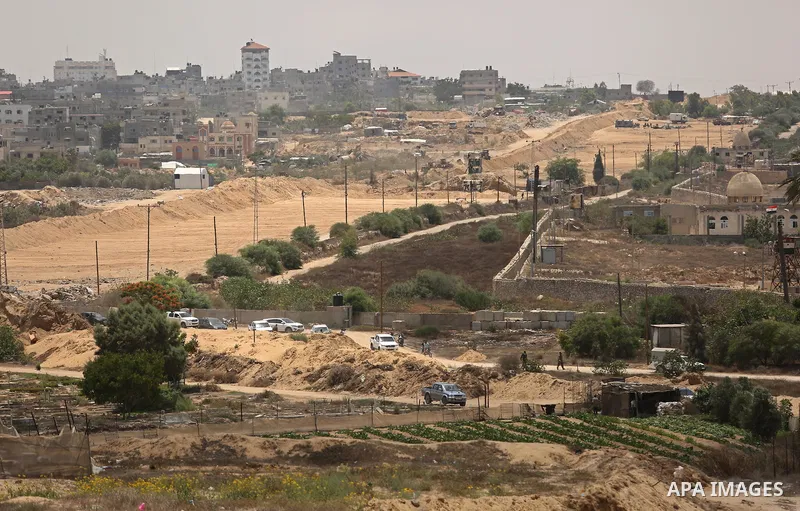 A general view shows a large buffer zone on the border with Egypt in the southern Gaza strip town of Rafah, on July 6, 2017. The buffer zone is expected to extend for a length of 12 kilometres and at a width of 100 metre...