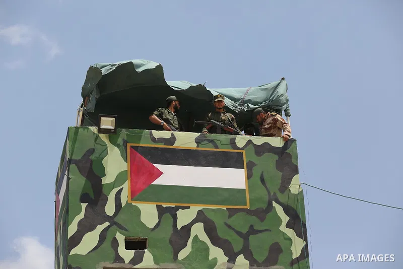 Members of Palestinian security forces patrol a section of the border with Egypt, in the southern Gaza strip town of Rafah, on July 6, 2017. The buffer zone is expected to extend for a length of 12 kilometres and at a wi...