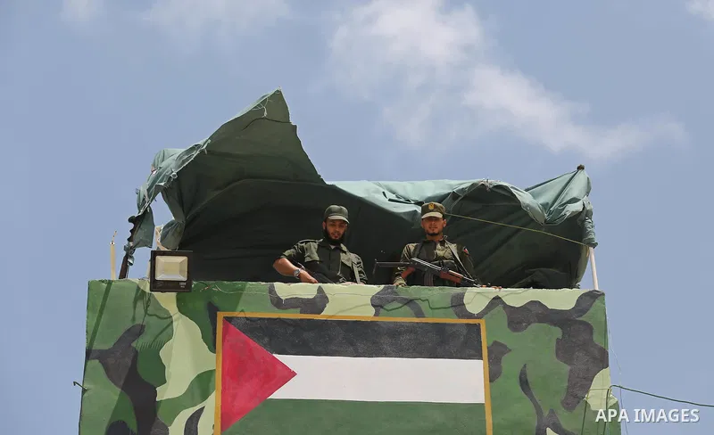 Members of Palestinian security forces patrol a section of the border with Egypt, in the southern Gaza strip town of Rafah, on July 6, 2017. The buffer zone is expected to extend for a length of 12 kilometres and at a wi...