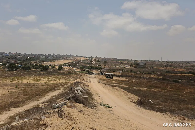 A general view shows a large buffer zone on the border with Egypt in the southern Gaza strip town of Rafah, on July 6, 2017. The buffer zone is expected to extend for a length of 12 kilometres and at a width of 100 metre...