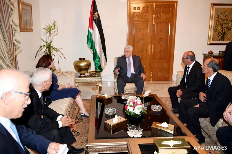 Palestinian President Mahmoud Abbas meets with the Quartet of the Tunisian Dialogue in Tunis, on July 8, 2017. Photo by Thaer Ganaim