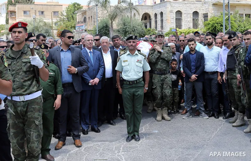 Palestinian Prime Minister Rami Hamdallah attends the funeral of Governor of Tubas Governorate, Rabhi al-Khandakji in the West Bank city of Tulkarem, on July 8, 2017. Photo by Prime Minister Office