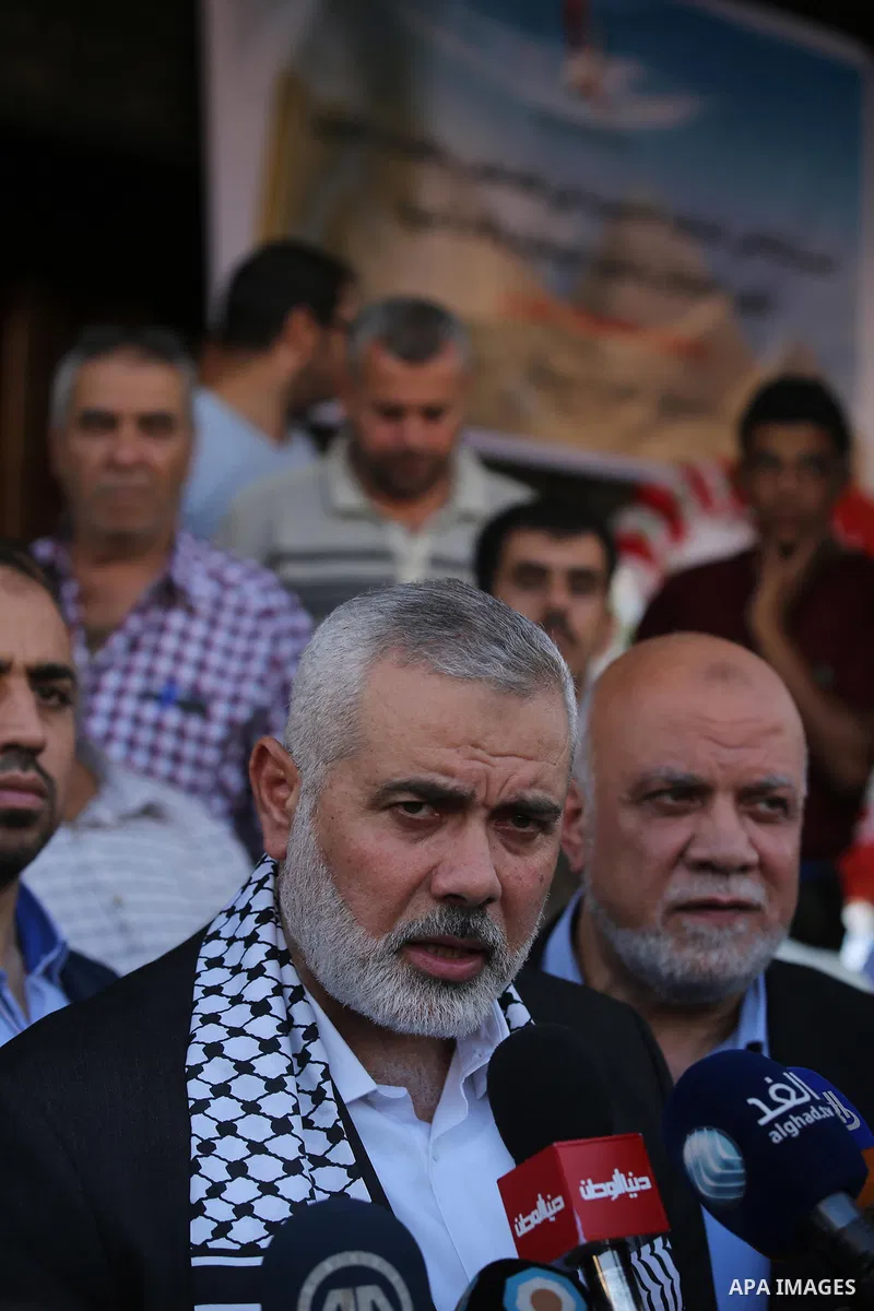 Hamas leader Ismail Haniya arrives to a mourning tent in Gaza City on July 8, 2017 set up for people to pay their respects to the Egyptian soldiers, who were killed a day earlier in the restive Sinai Peninsula in an atta...