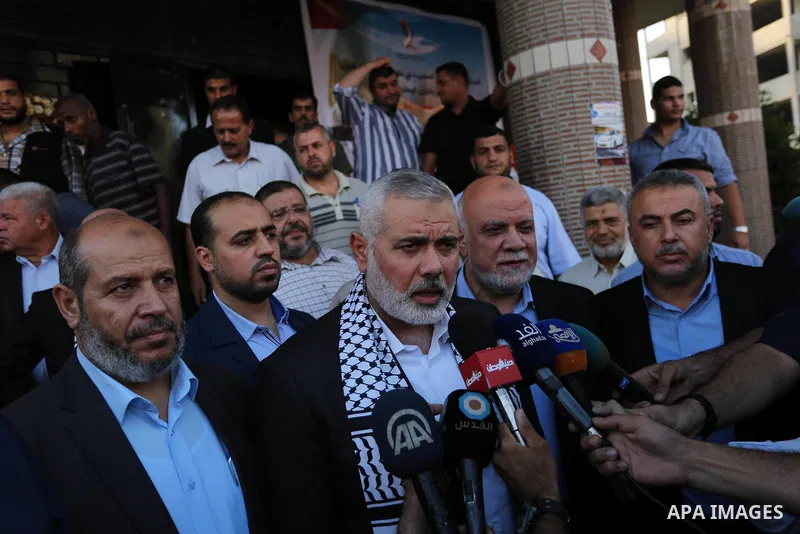 Hamas leader Ismail Haniya arrives to a mourning tent in Gaza City on July 8, 2017 set up for people to pay their respects to the Egyptian soldiers, who were killed a day earlier in the restive Sinai Peninsula in an atta...