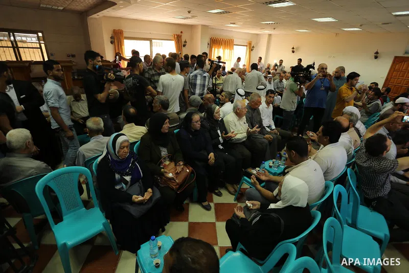 Palestinian gather in to a mourning tent in Gaza City on July 8, 2017 set up for people to pay their respects to the Egyptian soldiers, who were killed a day earlier in the restive Sinai Peninsula in an attack by the Isl...