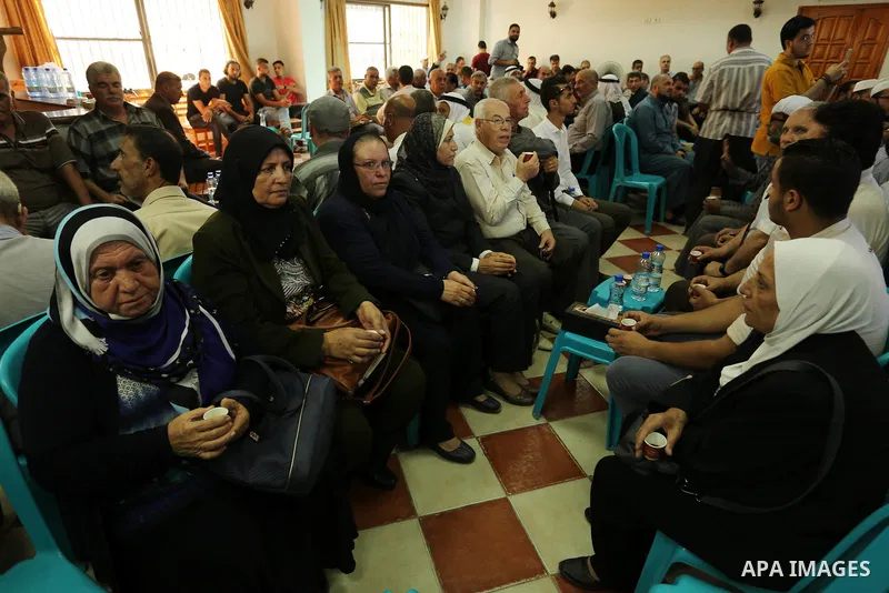 Palestinian gather in to a mourning tent in Gaza City on July 8, 2017 set up for people to pay their respects to the Egyptian soldiers, who were killed a day earlier in the restive Sinai Peninsula in an attack by the Isl...