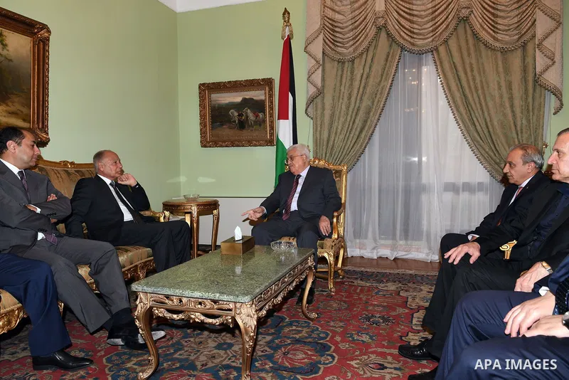 Palestinian President Mahmoud Abbas meets with Secretary-General of the Arab League Ahmed Aboul Gheit in Cairo, Egypt, on July 8, 2017. Photo by Thaer Ganaim