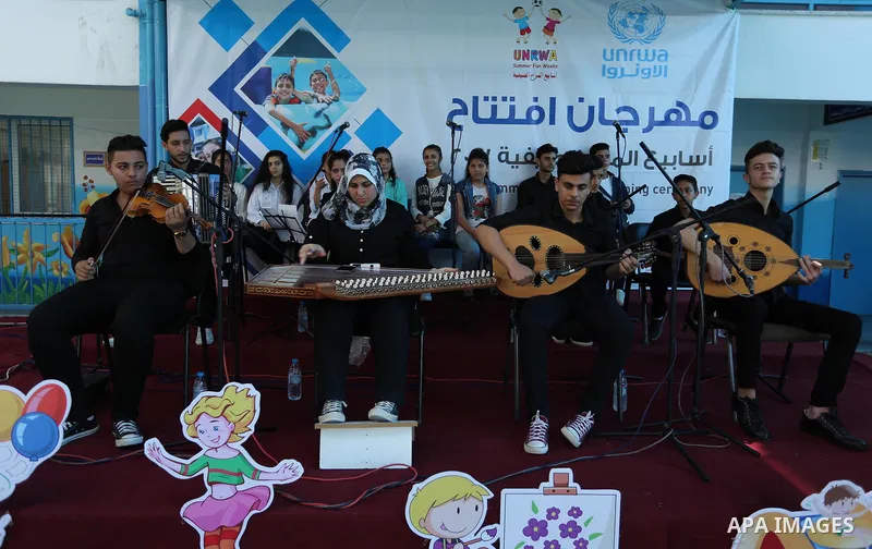 Palestinians enjoy as part of the activities proposed during a Summer Fun Weeks 2017 organised by the United Nations, in Gaza city, on July 9, 2017. Photo by Ashraf Amra