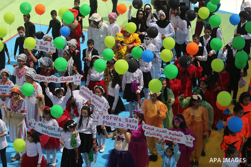 Palestinians enjoy as part of the activities proposed during a Summer Fun Weeks 2017 organised by the United Nations, in Gaza city, on July 9, 2017. Photo by Ashraf Amra