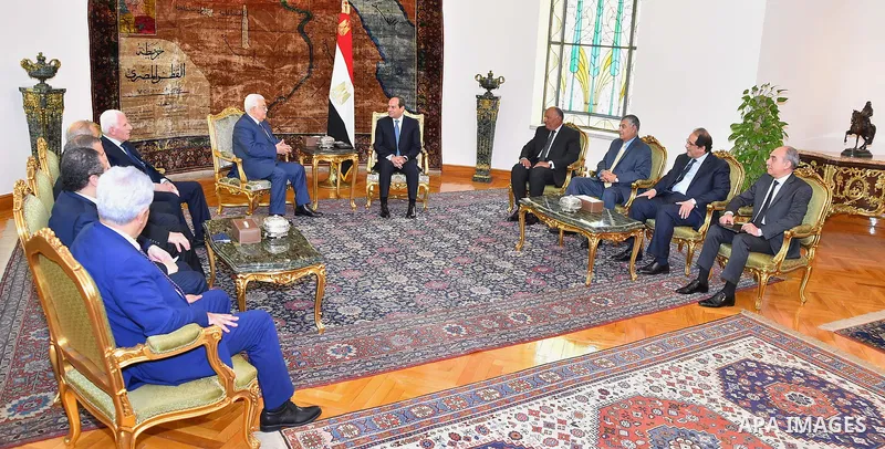 Egyptian President Abdel Fattah al-Sisi meets with Palestinian President Mahmoud Abbas in Cairo, Egypt, on July 9, 2017. Photo by Egyptian President Office