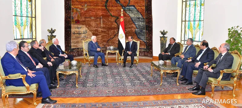 Egyptian President Abdel Fattah al-Sisi meets with Palestinian President Mahmoud Abbas in Cairo, Egypt, on July 9, 2017. Photo by Egyptian President Office