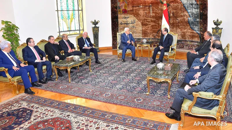 Egyptian President Abdel Fattah al-Sisi meets with Palestinian President Mahmoud Abbas in Cairo, Egypt, on July 9, 2017. Photo by Egyptian President Office