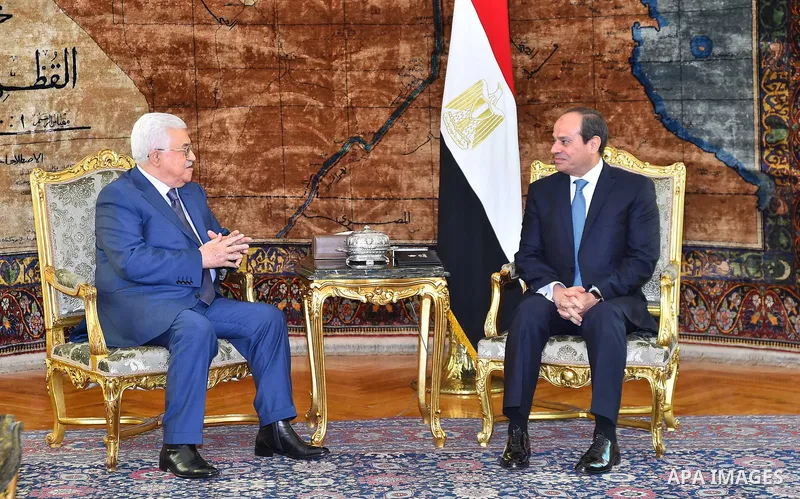 Egyptian President Abdel Fattah al-Sisi meets with Palestinian President Mahmoud Abbas in Cairo, Egypt, on July 9, 2017. Photo by Egyptian President Office