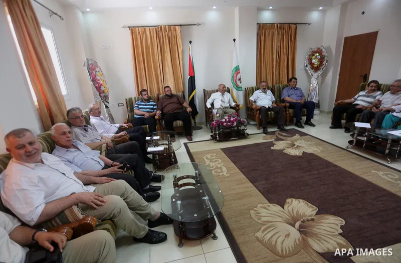Leaders of Palestinian factions, attend a meeting at al-shifa Hospital in Gaza city on July 10, 2017. Photo by Mohammed Asad