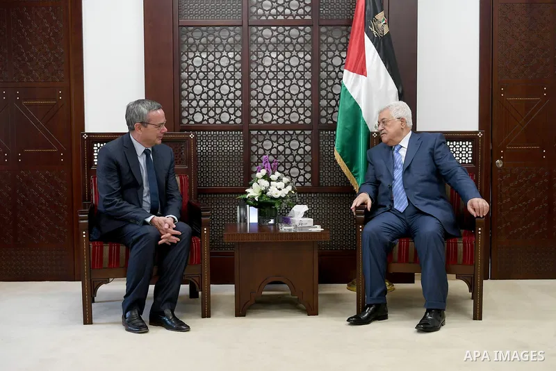 Palestinian President Mahmoud Abbas meets with a Head of the Parliamentary Assembly of NATO in the West Bank city of Ramallah on July 11, 2017. Photo by Osama Falah