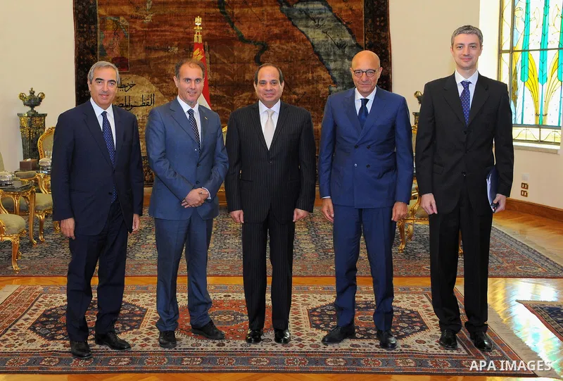 Egyptian President Abdel Fattah al-Sisi meets with a delegation from the Italian Parliament, in Cairo, Egypt, on July 11, 2017. Photo by Egyptian President Office