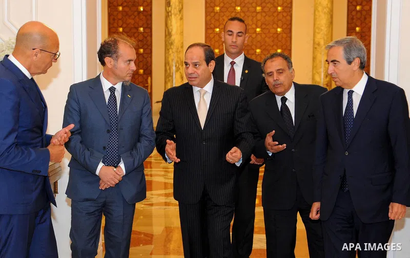 Egyptian President Abdel Fattah al-Sisi meets with a delegation from the Italian Parliament, in Cairo, Egypt, on July 11, 2017. Photo by Egyptian President Office