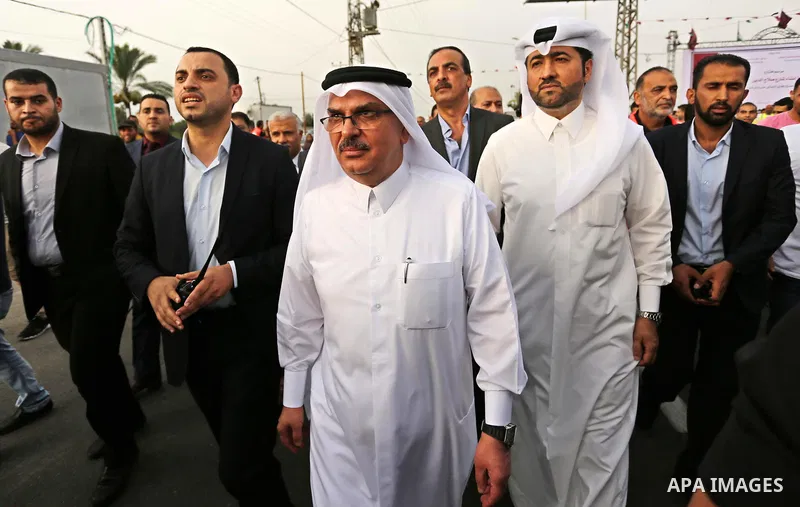 Qatar's Ambassador to the Palestinian Authority, Mohammed Al Emadi arrives to attend the opening ceremony of rebuild Salah Al-Deen street project -Phase IV- funded by Qatar in al-Nusairat in the center of Gaza strip, on...