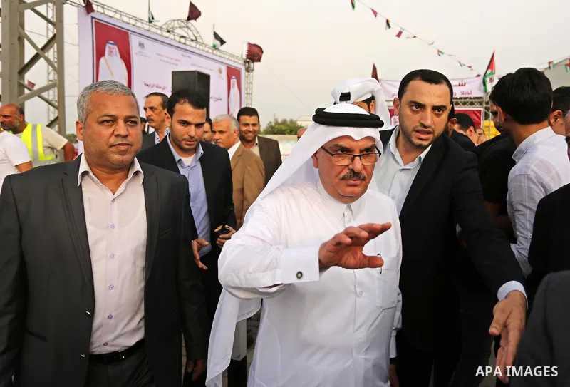 Qatar's Ambassador to the Palestinian Authority, Mohammed Al Emadi arrives to attend the opening ceremony of rebuild Salah Al-Deen street project -Phase IV- funded by Qatar in al-Nusairat in the center of Gaza strip, on...
