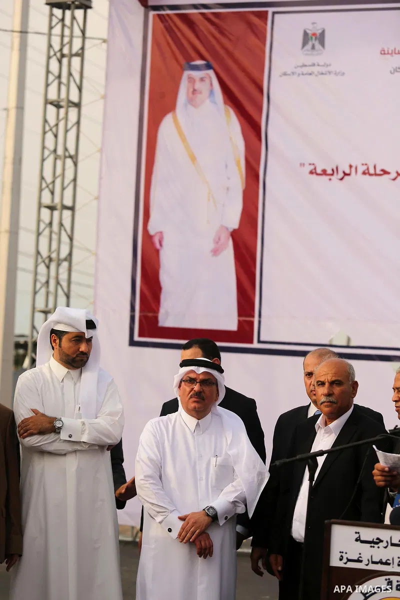 Qatar's Ambassador to the Palestinian Authority, Mohammed Al Emadi attends the opening ceremony of rebuild Salah Al-Deen street project -Phase IV- funded by Qatar in al-Nusairat in the center of Gaza strip, on July 11, 2...