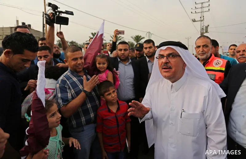 Qatar's Ambassador to the Palestinian Authority, Mohammed Al Emadi attends the opening ceremony of rebuild Salah Al-Deen street project -Phase IV- funded by Qatar in al-Nusairat in the center of Gaza strip, on July 11, 2...