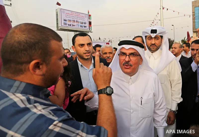 Qatar's Ambassador to the Palestinian Authority, Mohammed Al Emadi attends the opening ceremony of rebuild Salah Al-Deen street project -Phase IV- funded by Qatar in al-Nusairat in the center of Gaza strip, on July 11, 2...