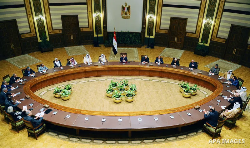 Egyptian President Abdel Fattah al-Sisi meets with council of Arab Media Ministers, in Cairo, Egypt, on July 12, 2017. Photo by Egyptian President Office