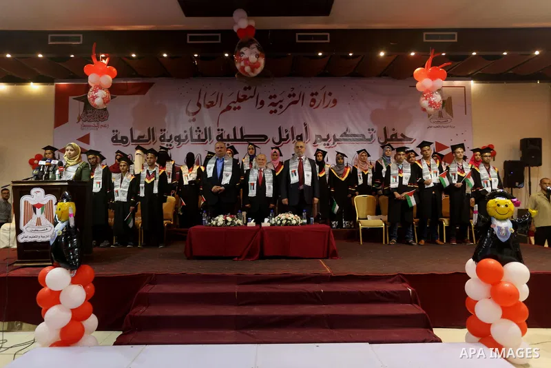 Deputy of the Legislative Council, Ahmed Bahar, attend the honoring ceremony of the top of high school students known as ''Tawjihi'' organized by the Ministry of Education, in Gaza city, on July 21, 2017. Photo by Mohamm...