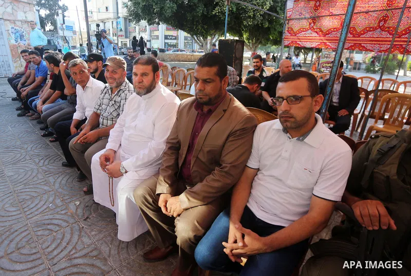 Palestinians offer condolences in Martyrs of Al Aqsa in Gaza City on July 15, 2017. Photo by Mohammed Asad