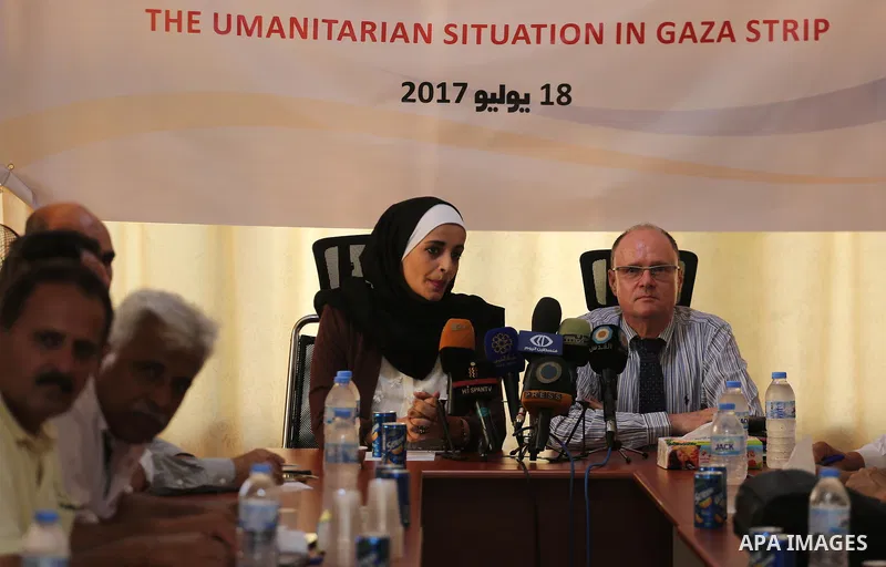 Dirctor of the United Nations for the peace process in the Middle, Gernot Sauer attends a workshop, in Gaza city, on July 18, 2017. Photo by Mohammed Asad
