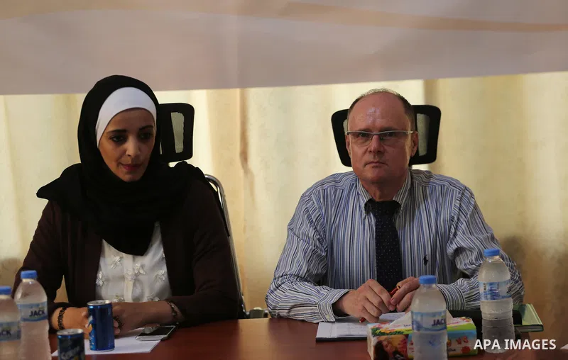 Dirctor of the United Nations for the peace process in the Middle, Gernot Sauer attends a workshop, in Gaza city, on July 18, 2017. Photo by Mohammed Asad
