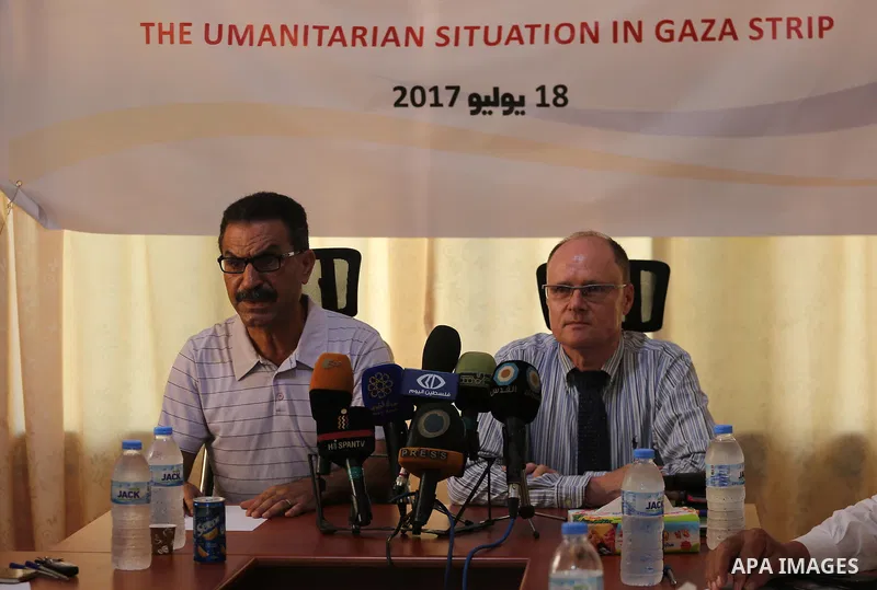 Dirctor of the United Nations for the peace process in the Middle, Gernot Sauer attends a workshop, in Gaza city, on July 18, 2017. Photo by Mohammed Asad
