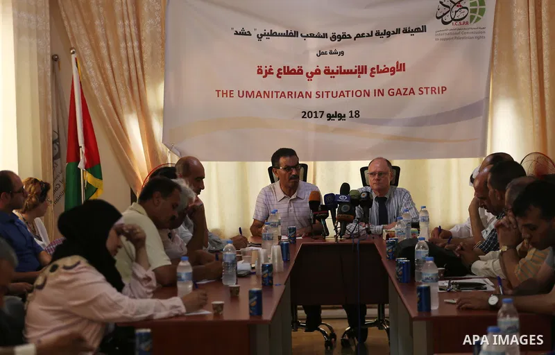 Dirctor of the United Nations for the peace process in the Middle, Gernot Sauer attends a workshop, in Gaza city, on July 18, 2017. Photo by Mohammed Asad