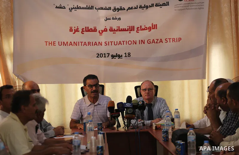 Dirctor of the United Nations for the peace process in the Middle, Gernot Sauer attends a workshop, in Gaza city, on July 18, 2017. Photo by Mohammed Asad