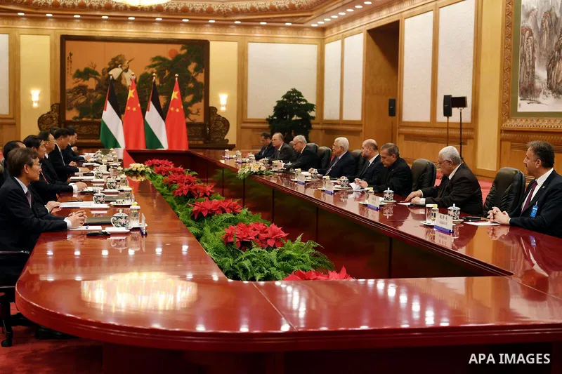 Palestinian president Mahmud Abbas meets with Chinese President Xi Jinping at the Great Hall of the People in Beijing, China, on July 18, 2017. Abbas is on an official visit to China from July 17-20. Photo by Thaer Ganai...