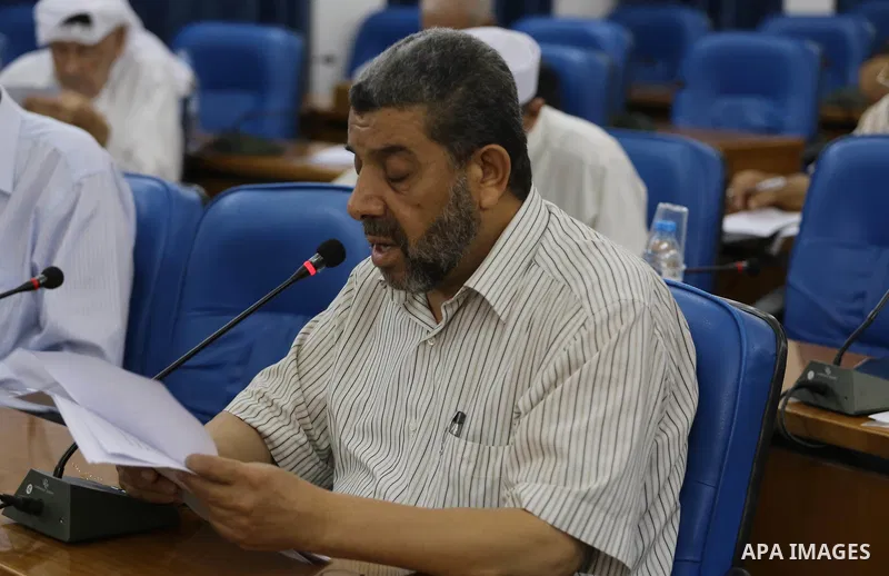 Members of the Palestinian legislative council from Hamas movement attend a meeting at the legislative council in Gaza City on July 19, 2017. Photo by Mohammed Asad